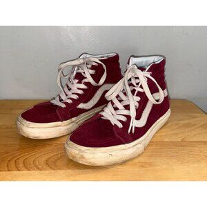 Vintage Vans Burgundy Suede High-Top Sneakers White Laces Soles Women's Size 6.5